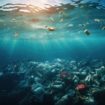 trash underwater in the ocean. problem of pollution and ecology of the sea