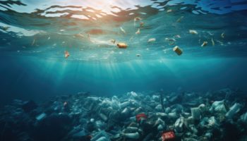 trash underwater in the ocean. problem of pollution and ecology of the sea